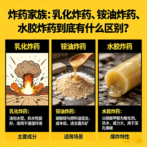 金沙炸药家族：乳化炸药、铵油炸药、水胶炸药到底有什么区别？